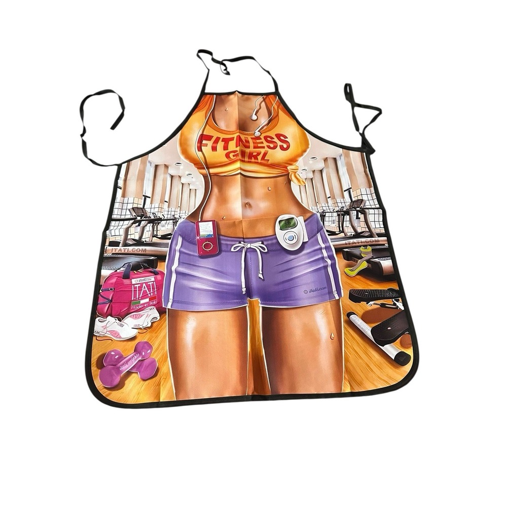 NEW novelty adult ONE SIZE apron full coverage funny FITNESS GIRL COOK